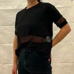Black Brandy Melville Shortsleeve Mesh Cutout Tee